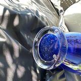 Cobalt blue glass vase, signed, glass art piece.