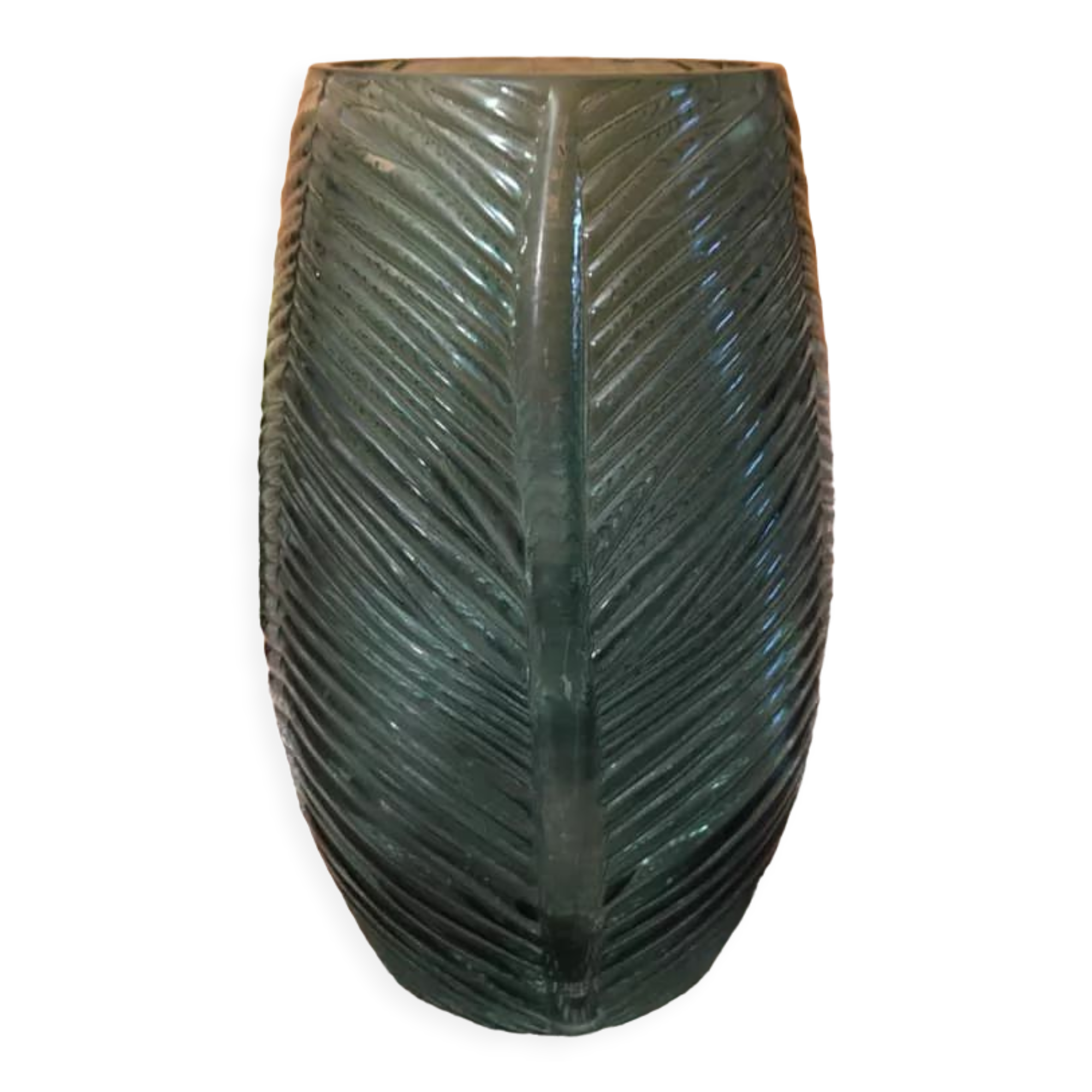 Vase de couleur verte en verre, forme de feuilles