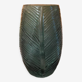 Green colored glass vase, leaf shape