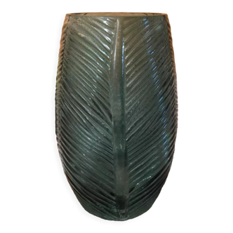 Green glass vase, leaf shape