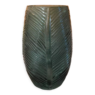 Green colored glass vase, leaf shape