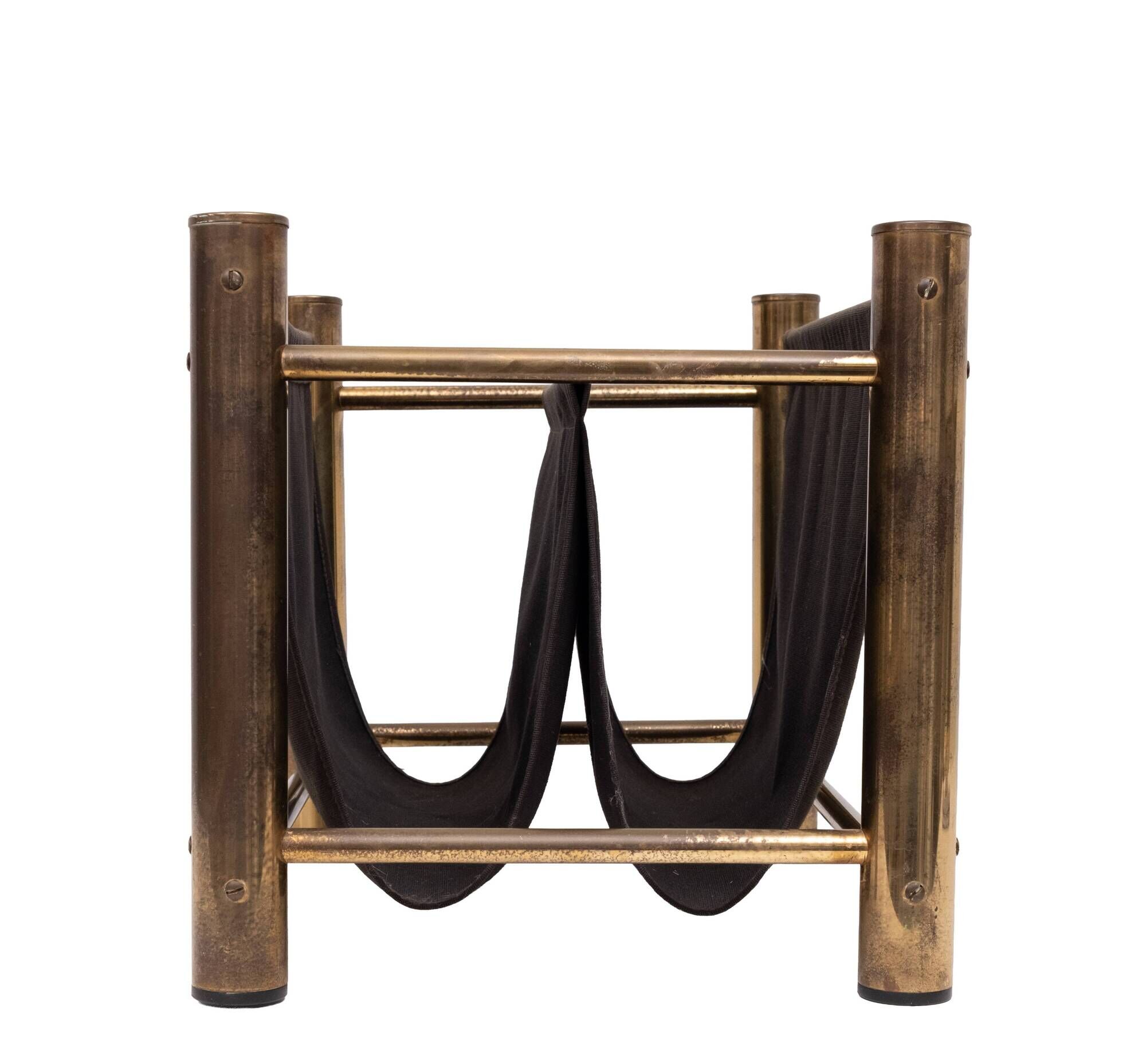 Vintage Brass and Canvas Magazine holder 1970s France