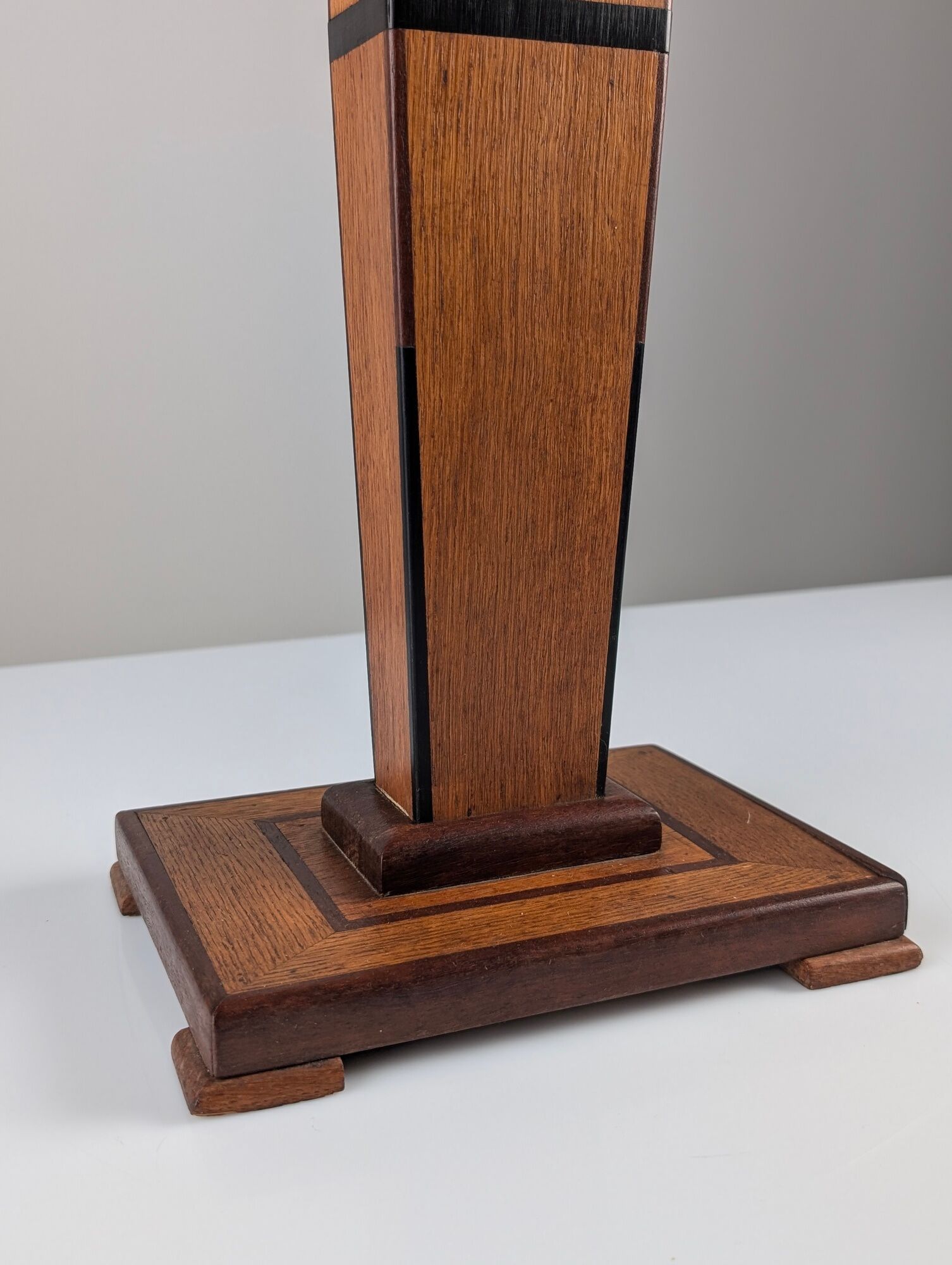 Art Deco pedestal column in wood with geometric marquetry, France, 1920s