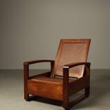 Mid-century architectural teak lounge chair with cane seat, 1950s