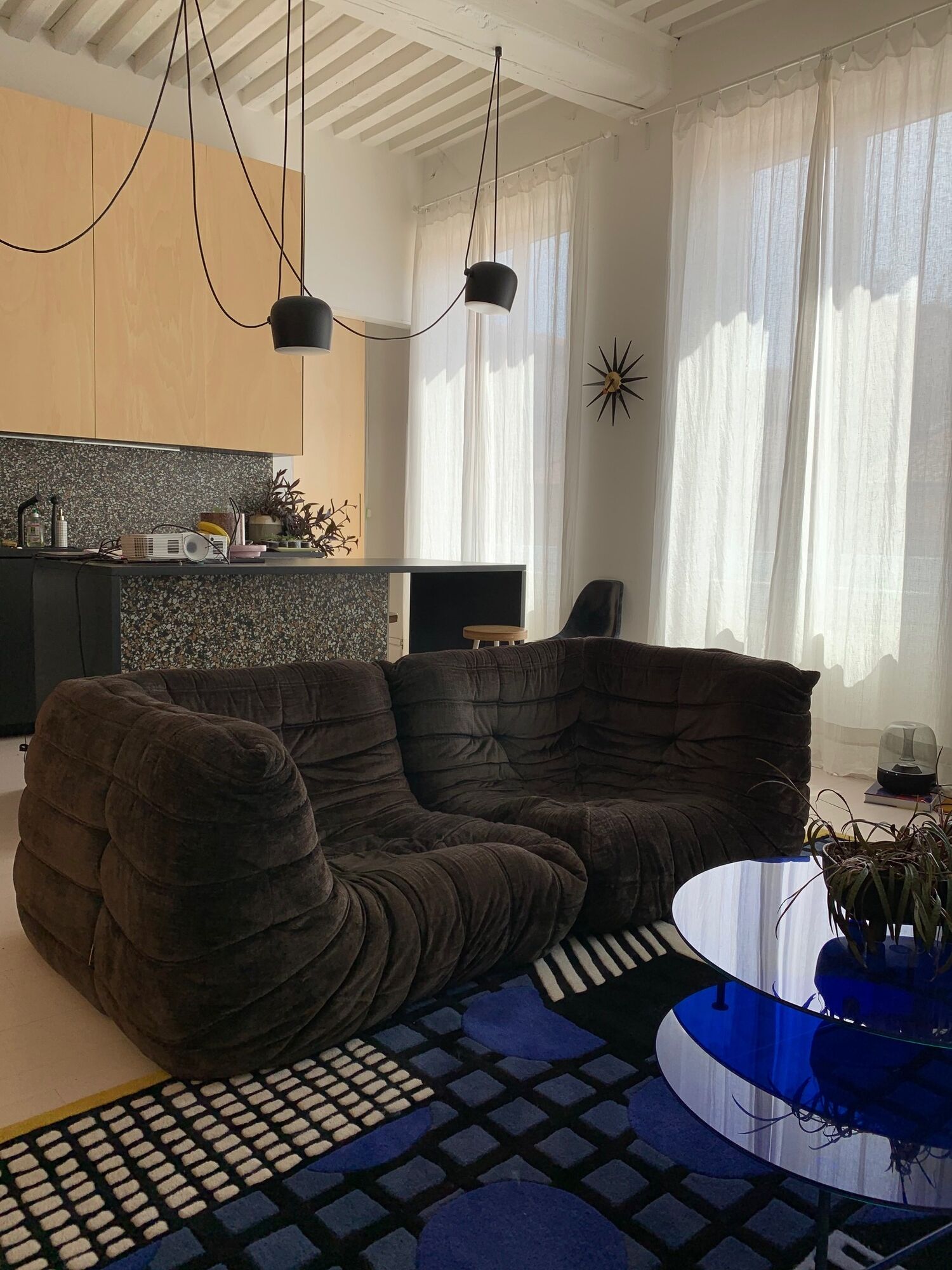 Togo in brown velvet by Michel Ducaroy for Ligne Roset 70s