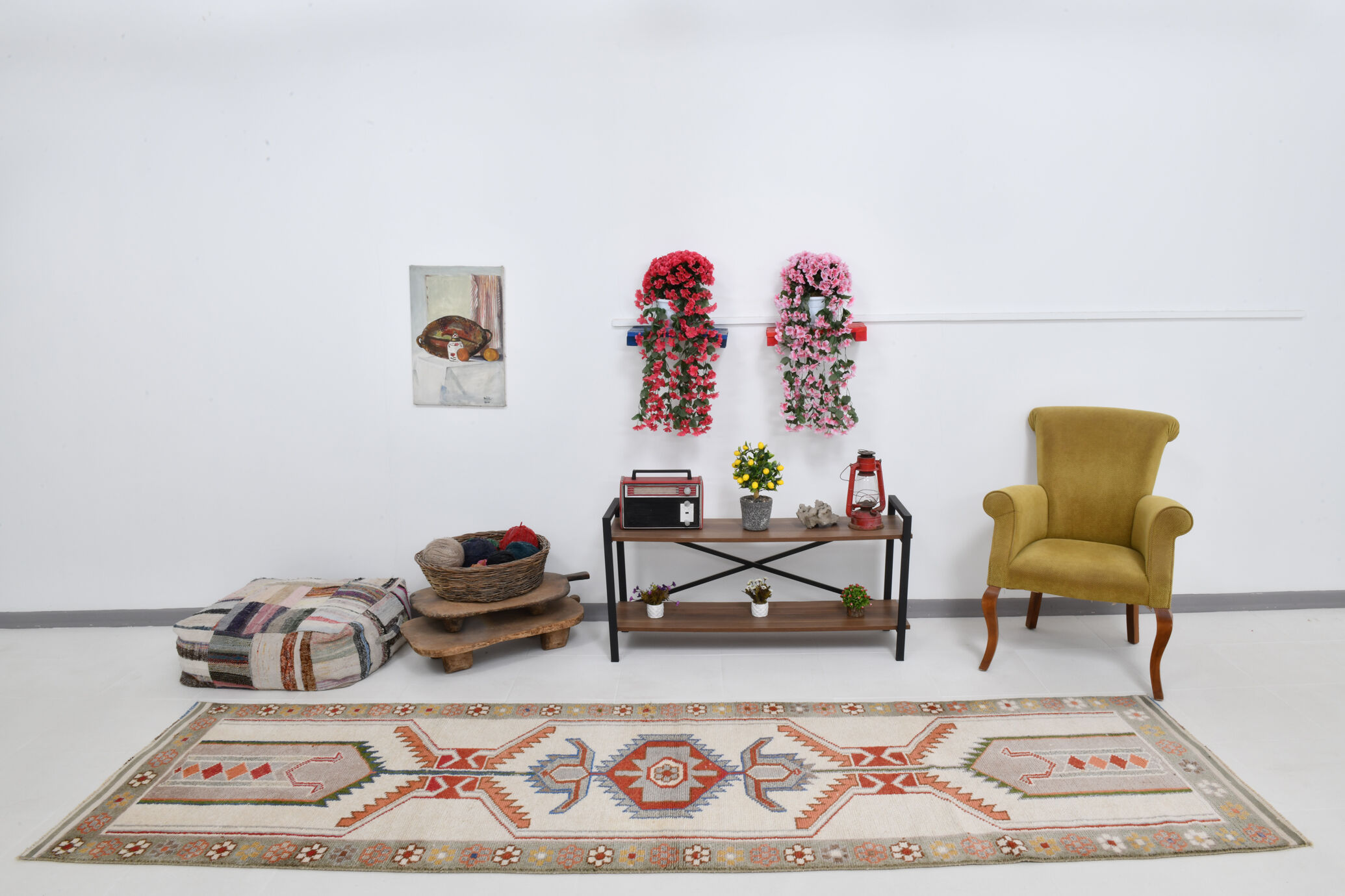 3x11 geometric oushak runner rug,97x348cm