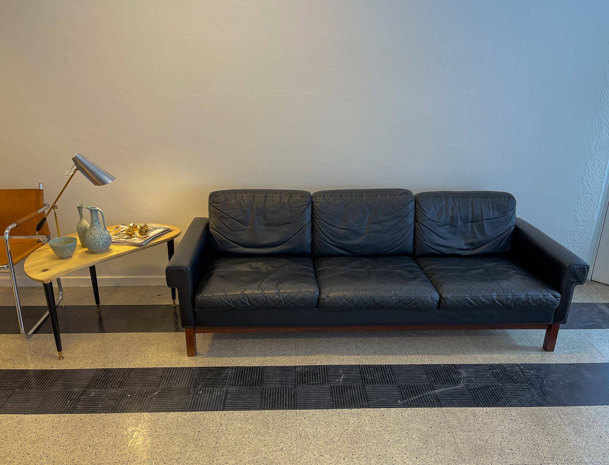Midcentury leather and teak "Gotland" sofa, Ikea, Sweden, 1967