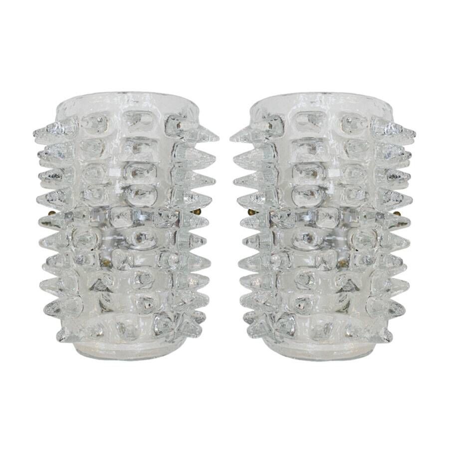 Mid-Century Modern Murano Glass Sconces with Brass, Rostrati Technique, Ita