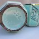 Set of 4 Art Deco celadon green and silver barbotine pots.