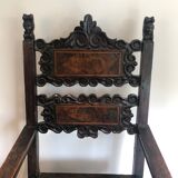 Set of an armchair and a pair of chairs in Italian Renaissance walnut