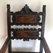 Set of an armchair and a pair of chairs in Italian Renaissance walnut