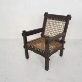 Solid oak and rope lounge chair, The Netherlands 1960's