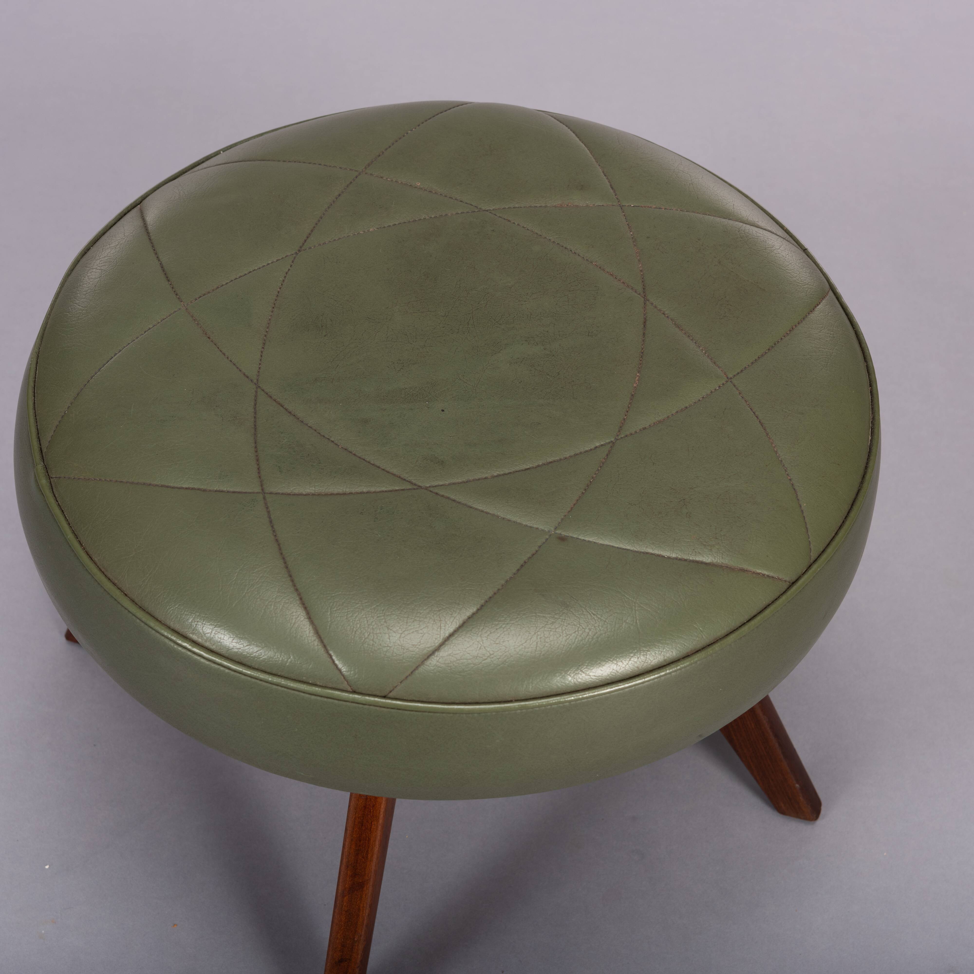 Vintage danish green leather stool, 1960s