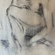 Tableau signé fusain portrait de femme accroupie