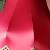 Vintage lamp of the 50s in white and golden opaline glass lampshade in red satin 75cm