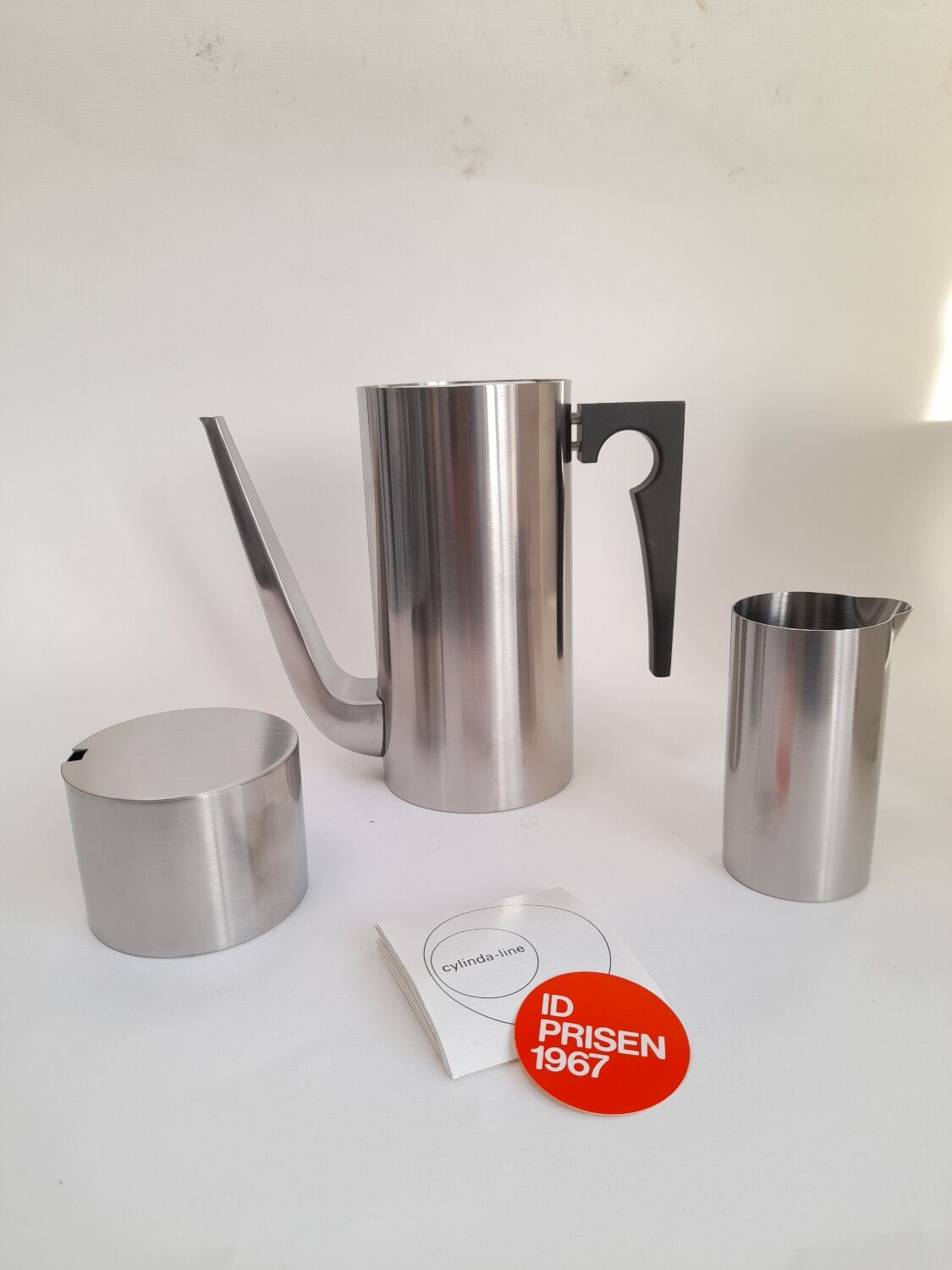 New 1968 Arne Jacobsen coffee pot, cream jug, and sugar bowl for Stelton.