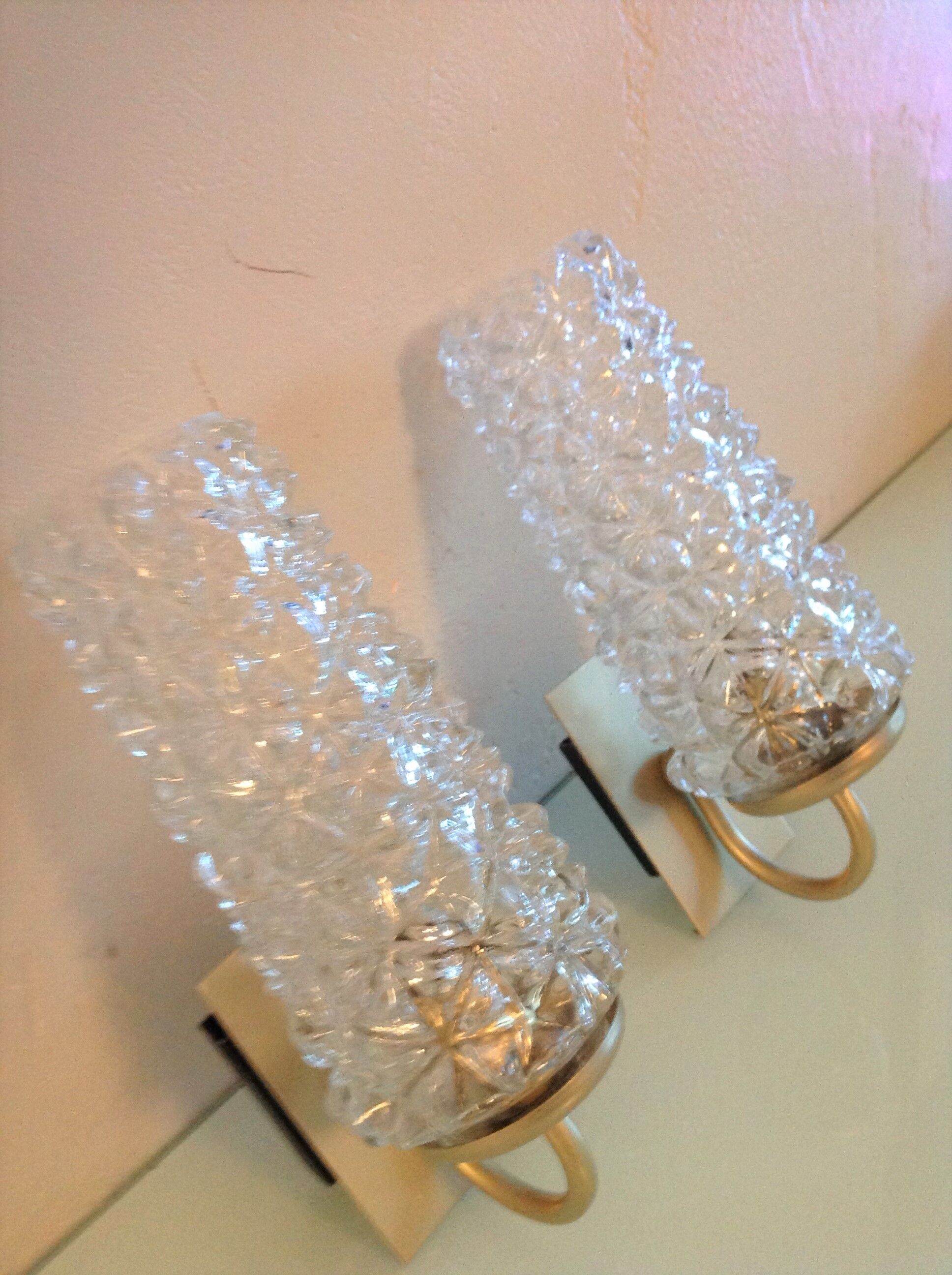 Pair of tulip glass and gold/vintage metal wall lamps 60/70