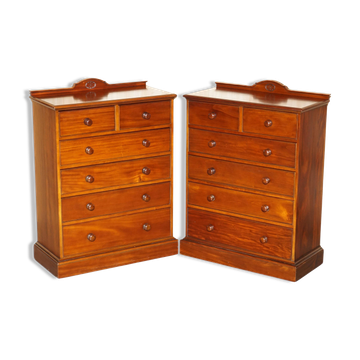 Paire de commodes vintage en acajou flammé