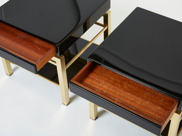 Paire bouts de canapé laque laiton Guy Lefevre Maison Jansen 1970