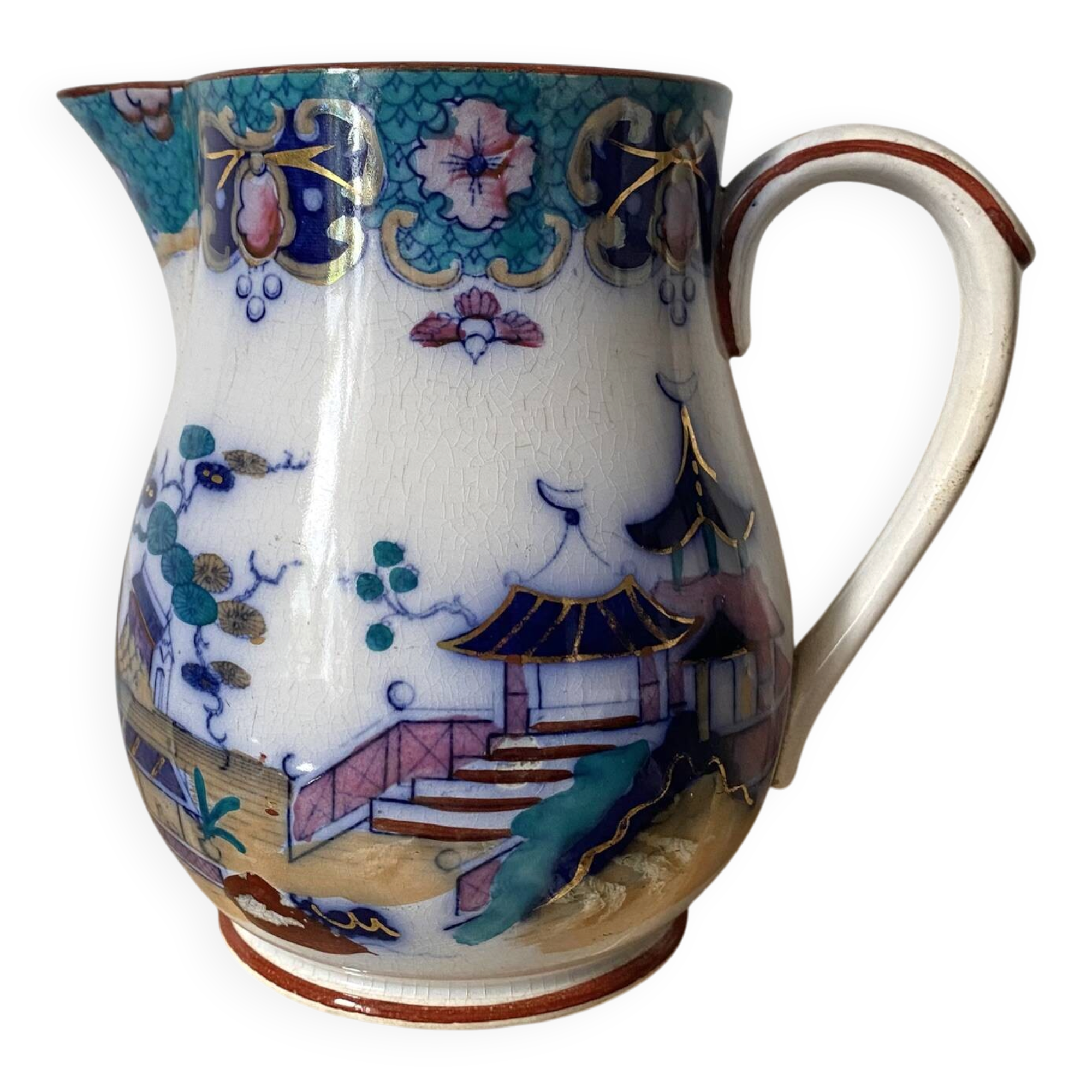 Pichet ancien Sarreguemines polychrome décor Assie
