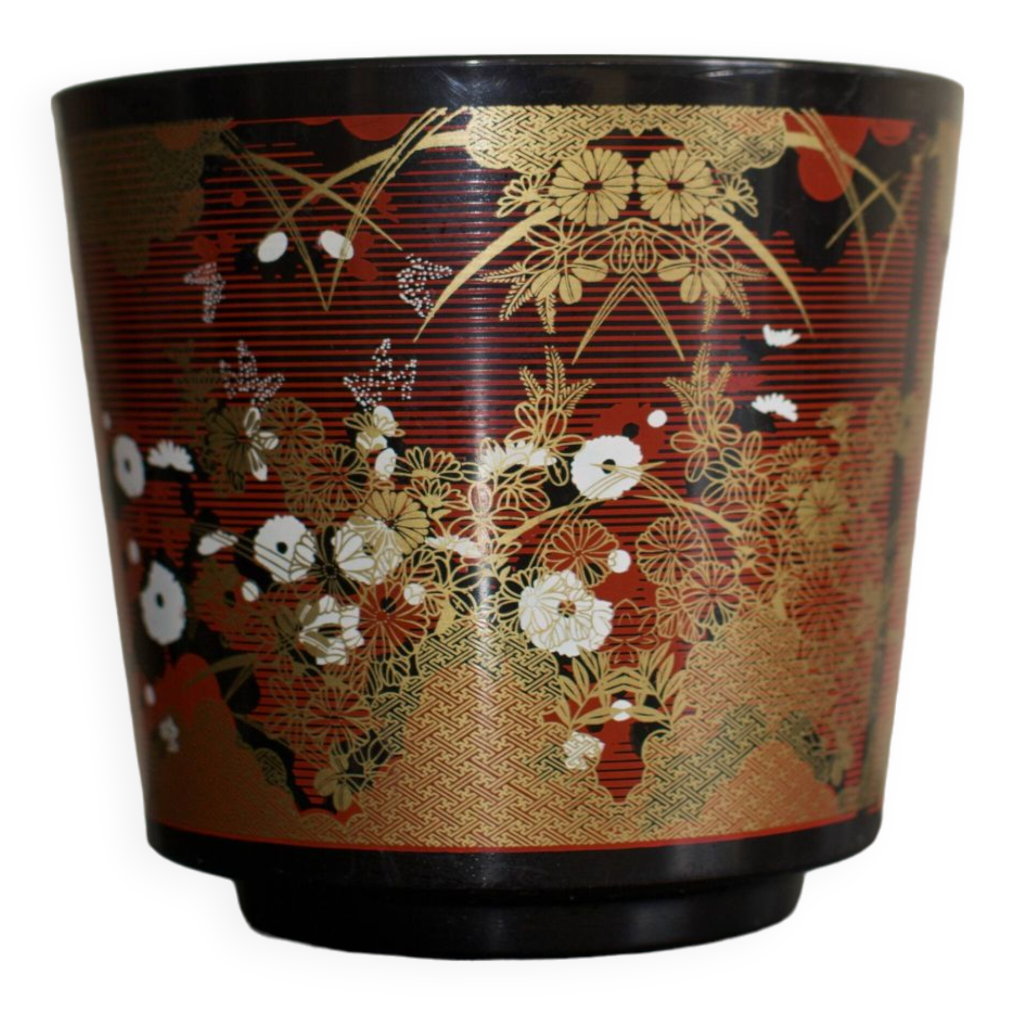 Cache-pot laqué à motifs asiatiques vintage