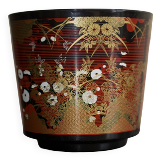 Cache-pot laqué à motifs asiatiques vintage