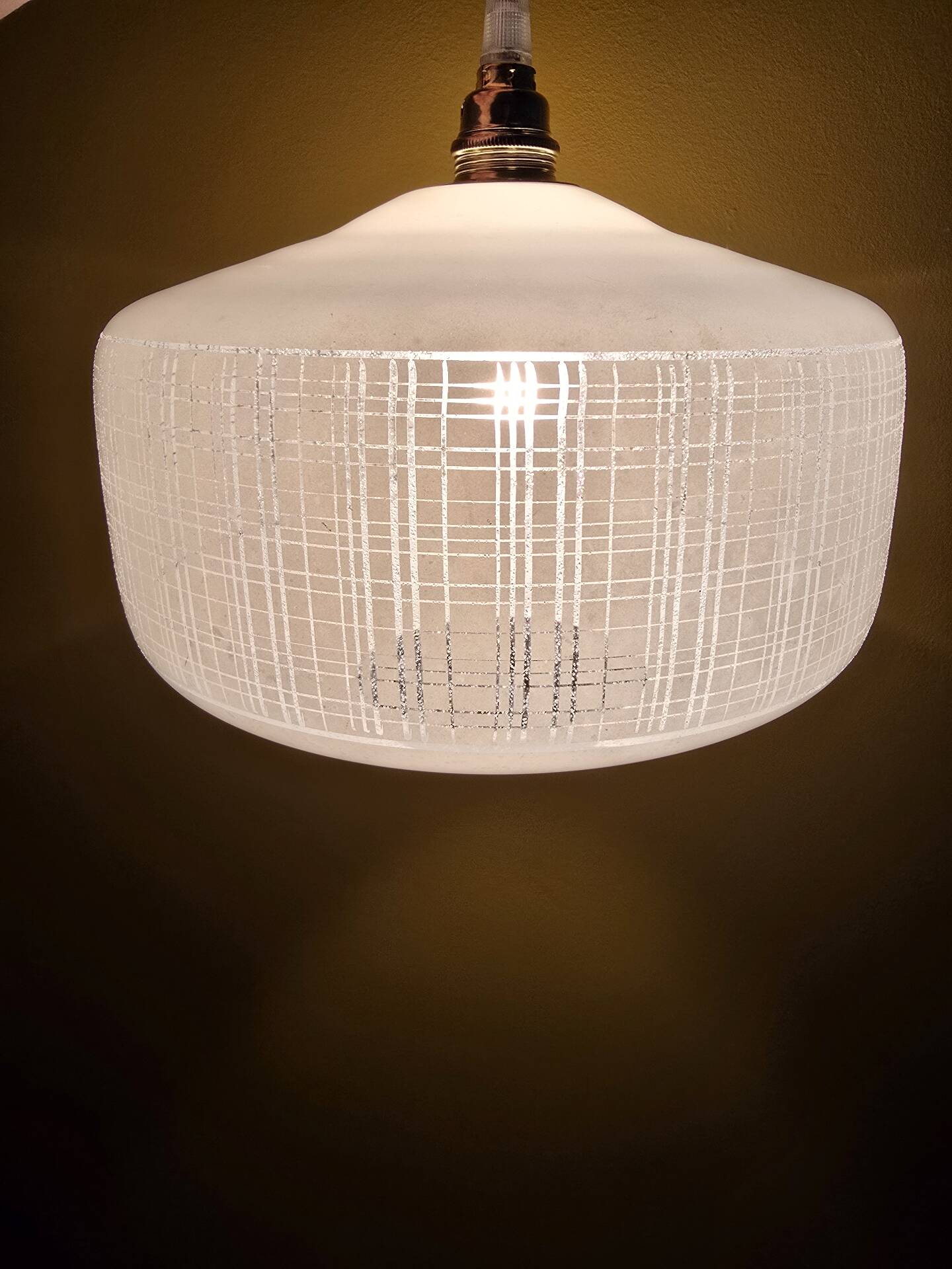 Vintage white striped glass checkered suspension globe