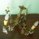 Rococo chandelier with crystal pendants, 4 lights, brass and metal 1950/1960