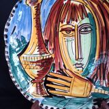 Cubist decorative plate, girl with pitcher, signed Savioli