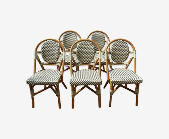 Chaises bistrot de terrasse type parisienne en rotin et scoubidou | Selency