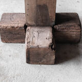 Round primitive dining table, solid wood