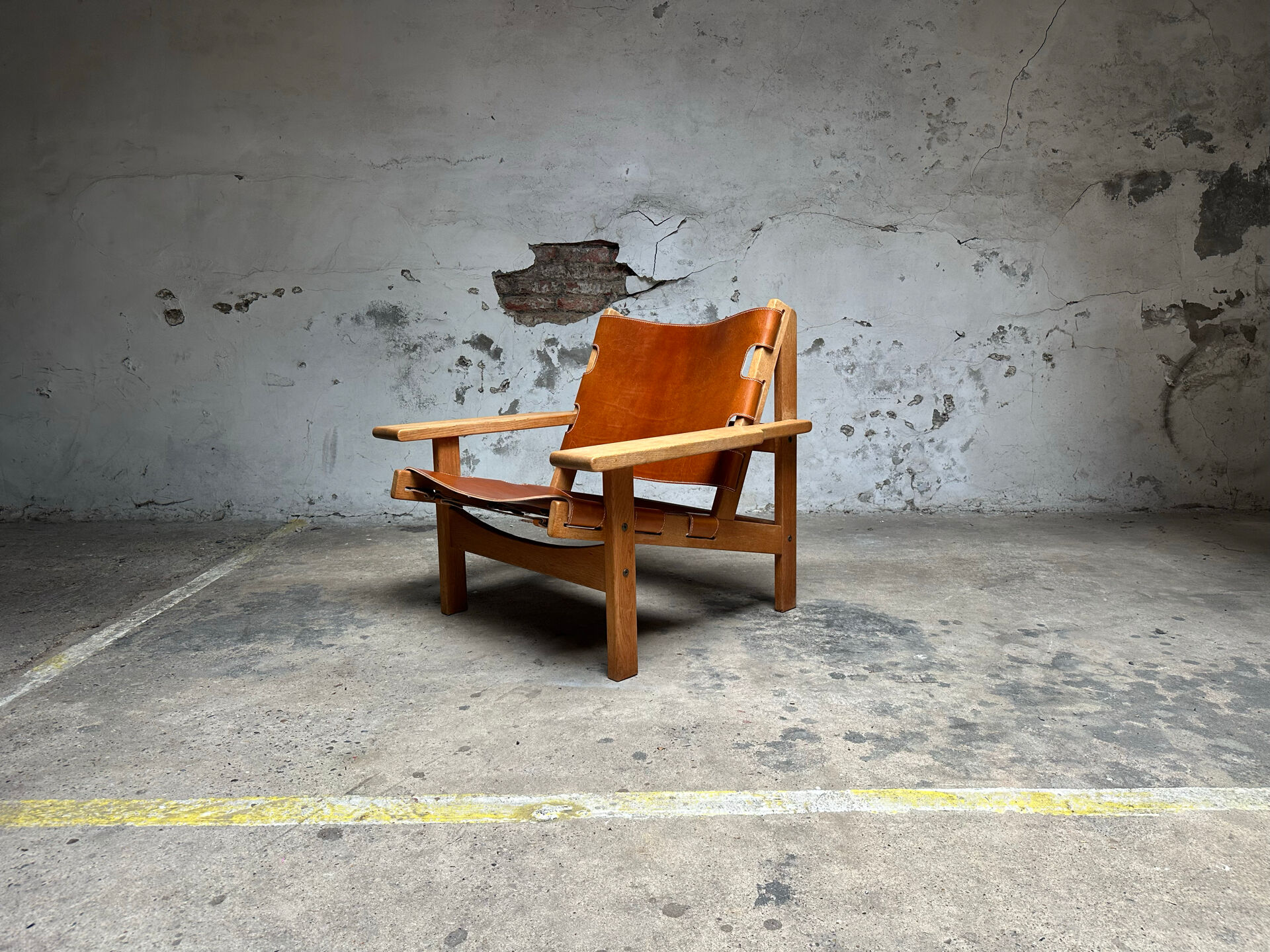 Fauteuil de chasse Kurt Østervig design danois chêne cuir