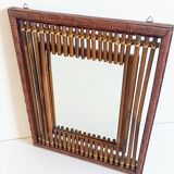 Antique French Art Deco Bamboo and Wood Wall Mirror, Early 20th Century