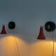 Pair of red metal wall lights AGE, 1970s, Italy