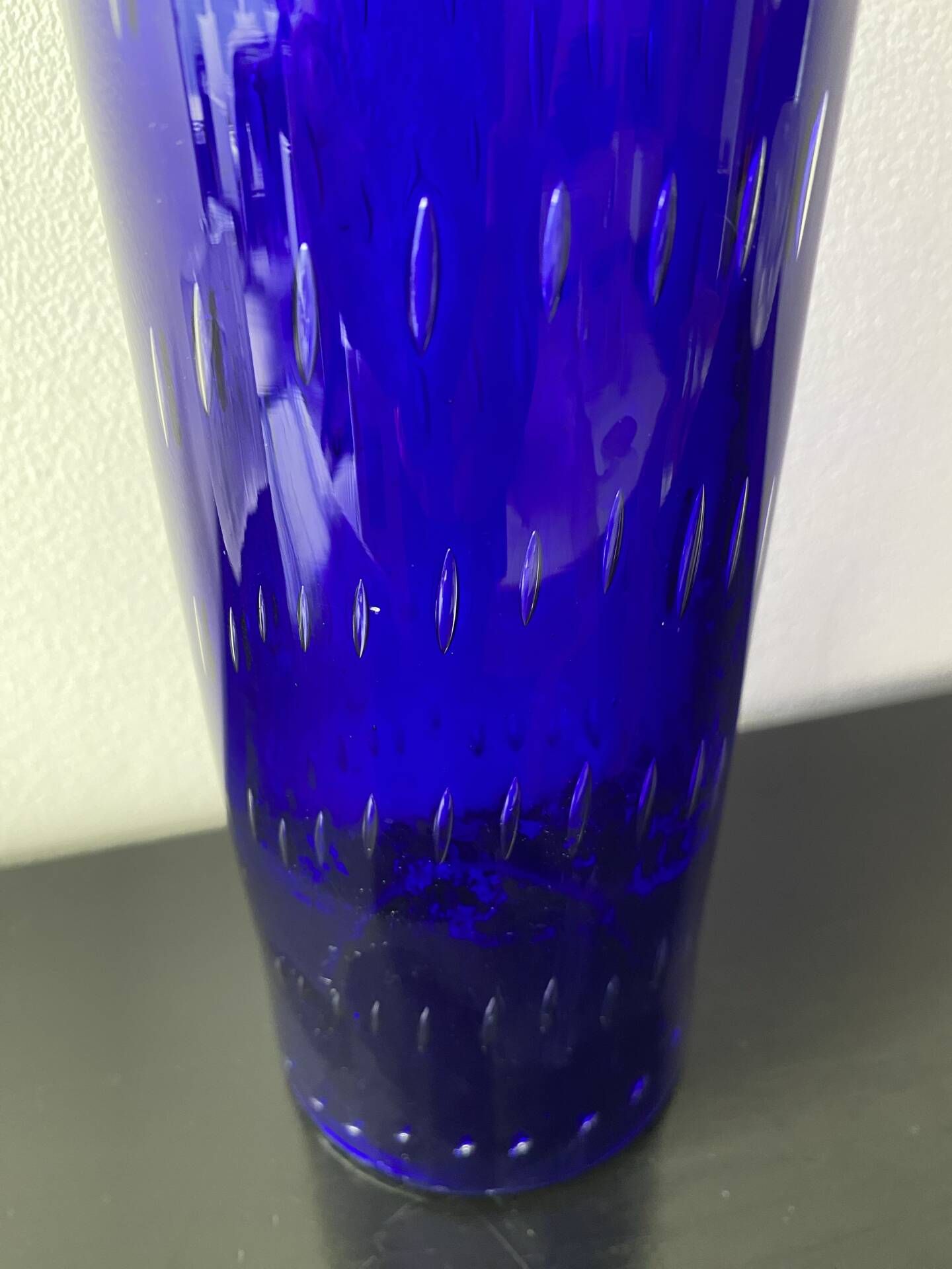 Vintage Scandinavian cobalt blue bubble glass vase from the brand.