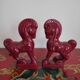 Pair of red porcelain horse bookends
