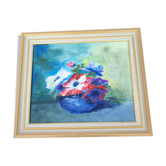 Oil table "anemones" signed