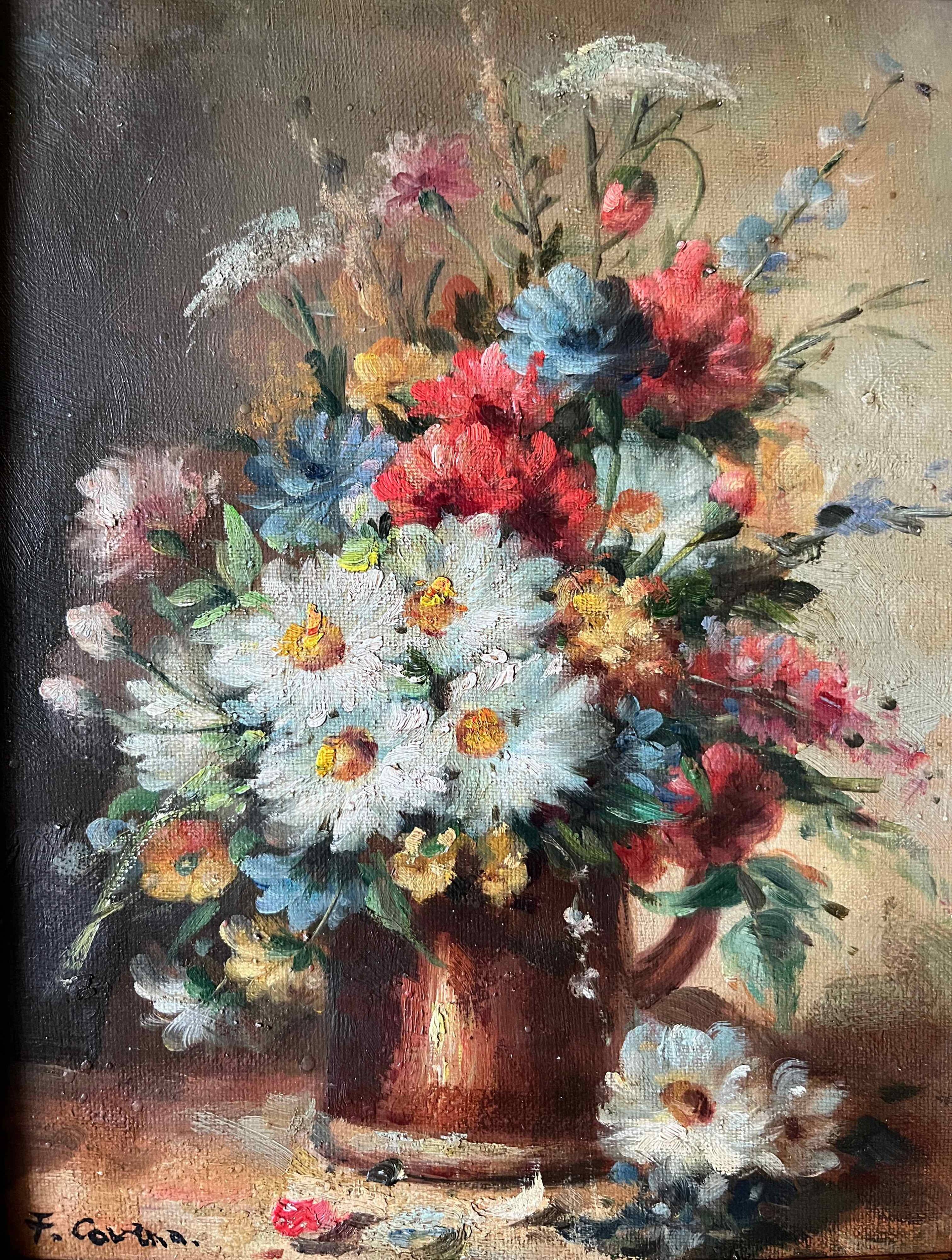 HST painting "Bouquet of wild flowers" signed + frame