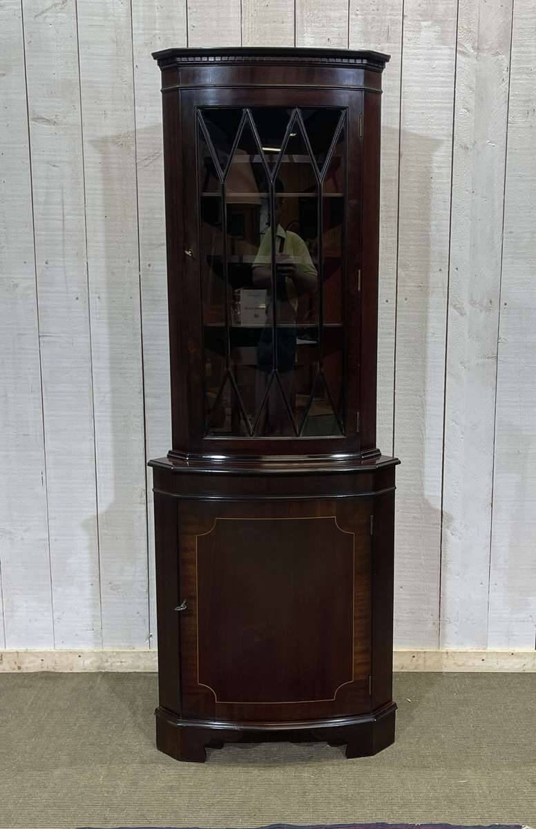 1950s English mahogany corner cabinet