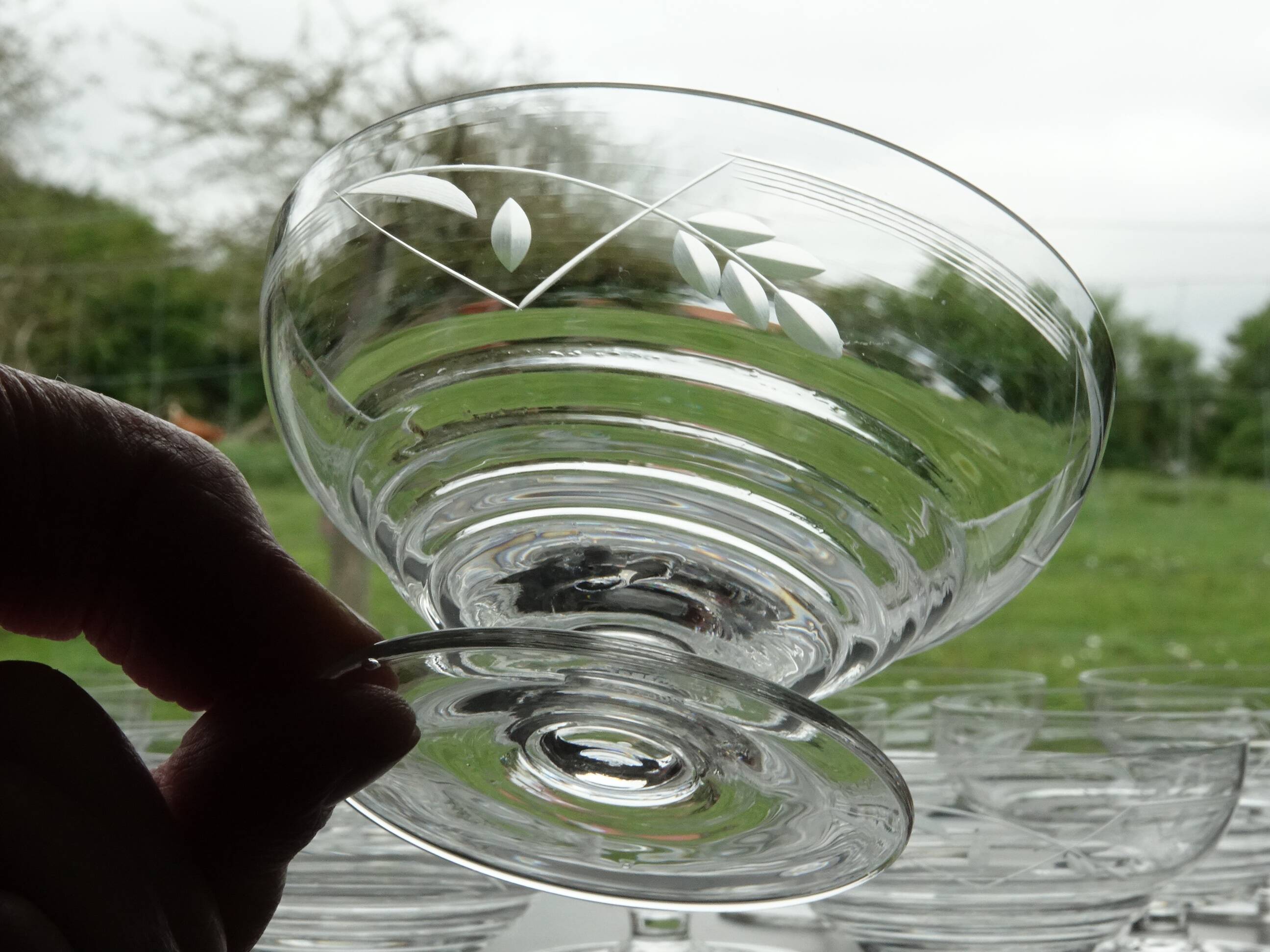 Set of 10 Art Deco crystal champagne glasses from Czechoslovakia