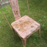Set of 3 early 20th century patinated Tolix inspired bistro garden stacking chairs