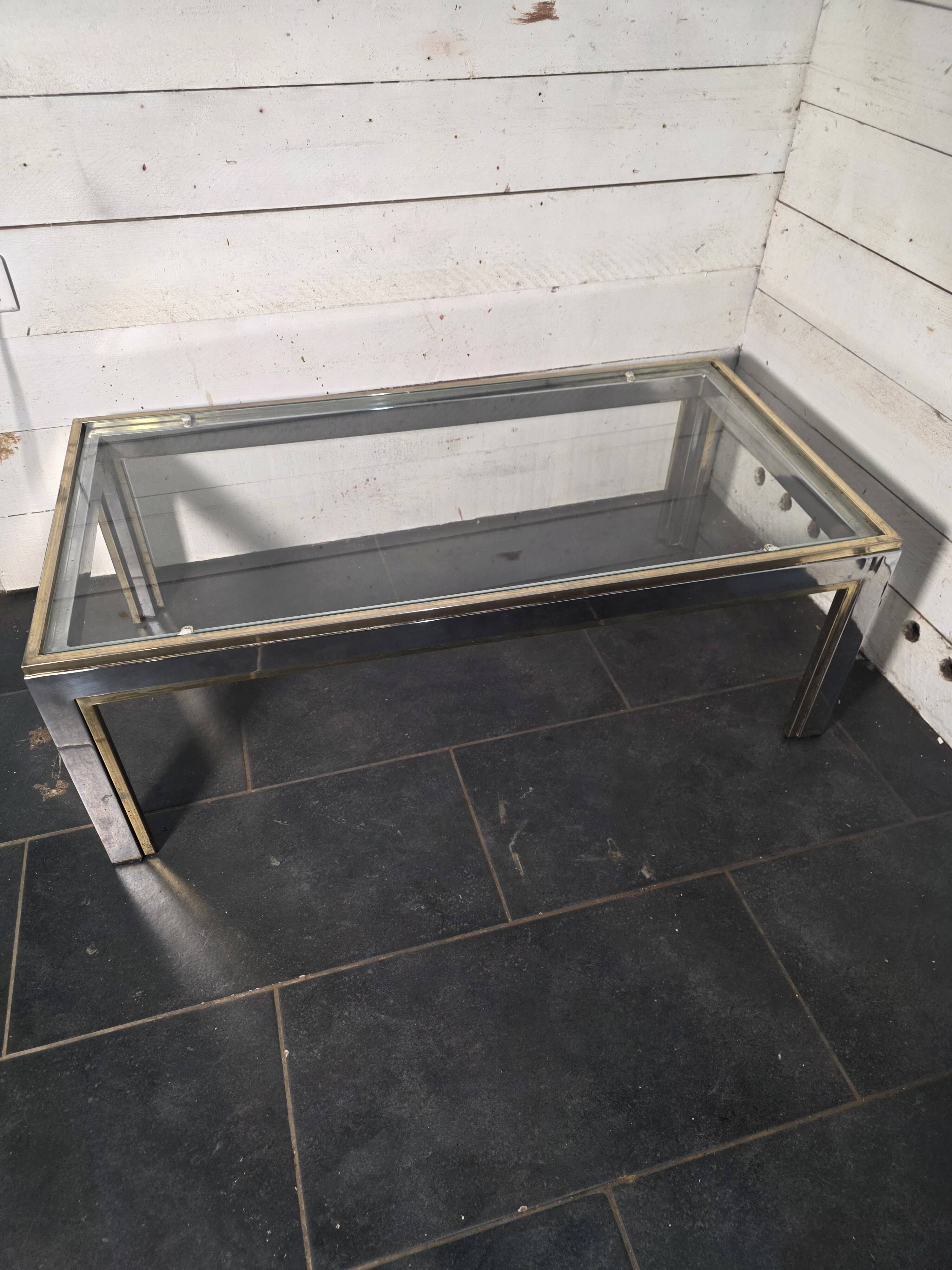 Chrome and gold metal coffee table by Romeo Rega from the 1970s.
