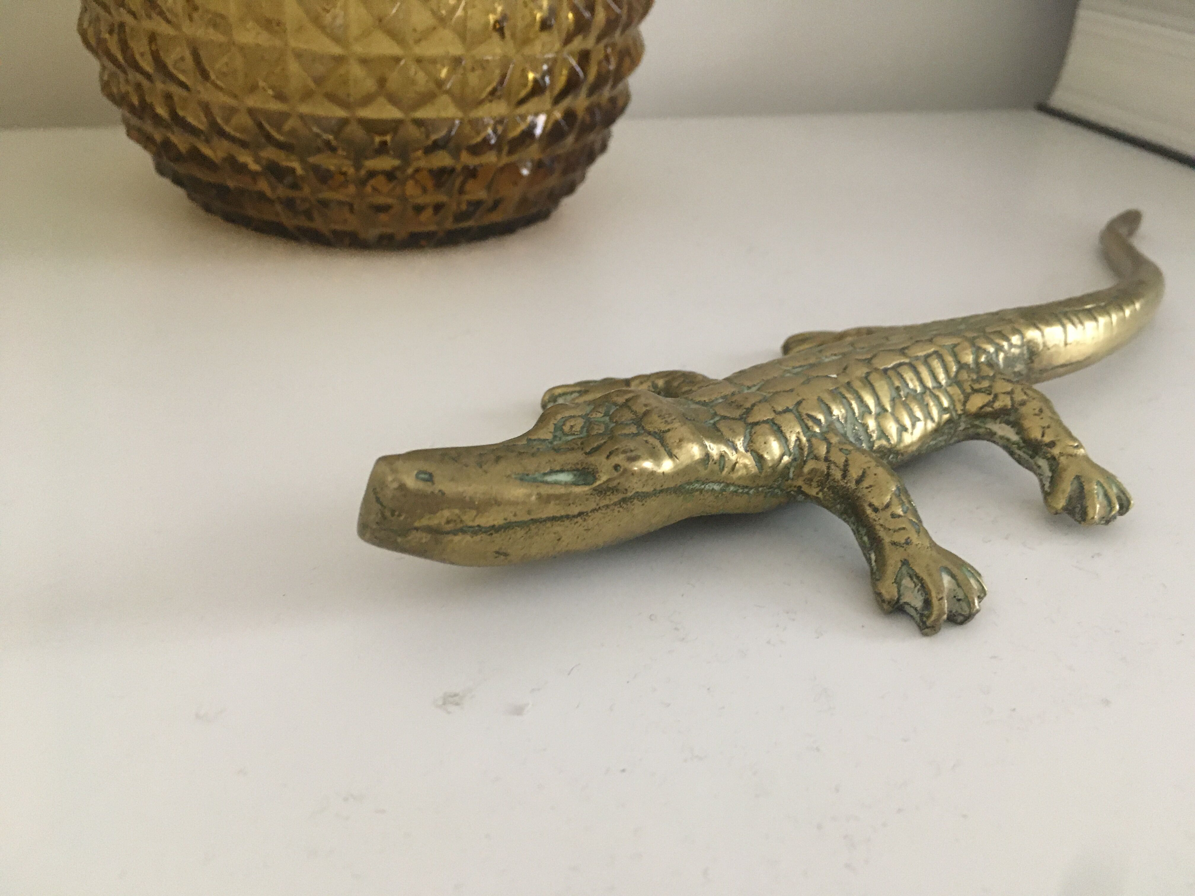 Crocodile animal brass press paper statuette old vintage deco