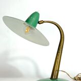 Mid-cenrury Italian Modern brass and green lacquer table lamp from 50s