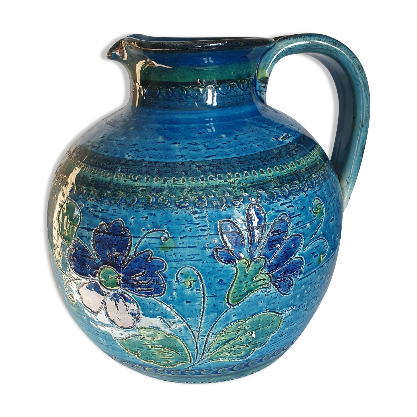 Vase pitcher blue 60s Aldo Londi Italy