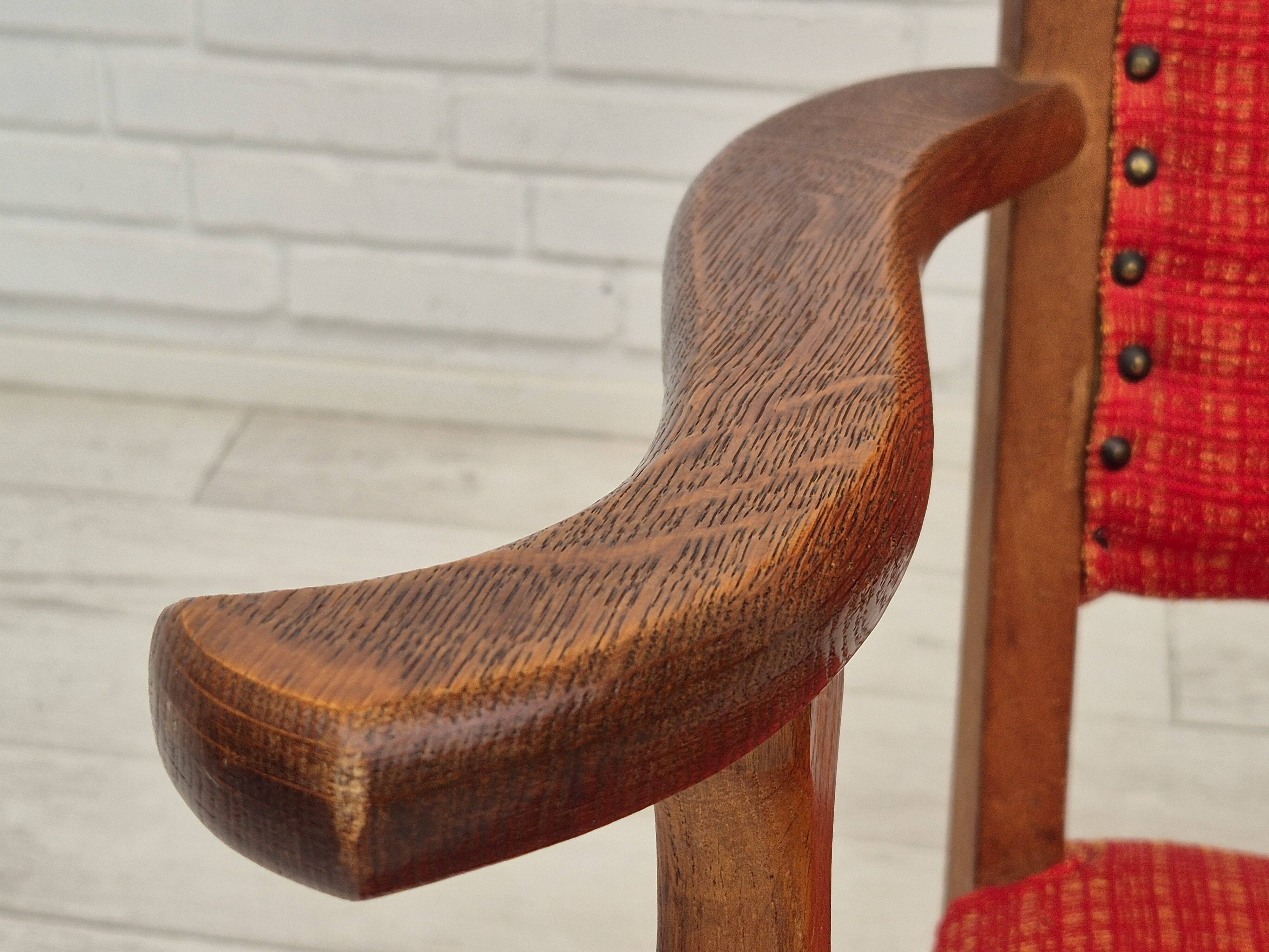 11960s, Danish rocking chair, original good condition, solid oak wood, furniture wool fabric.