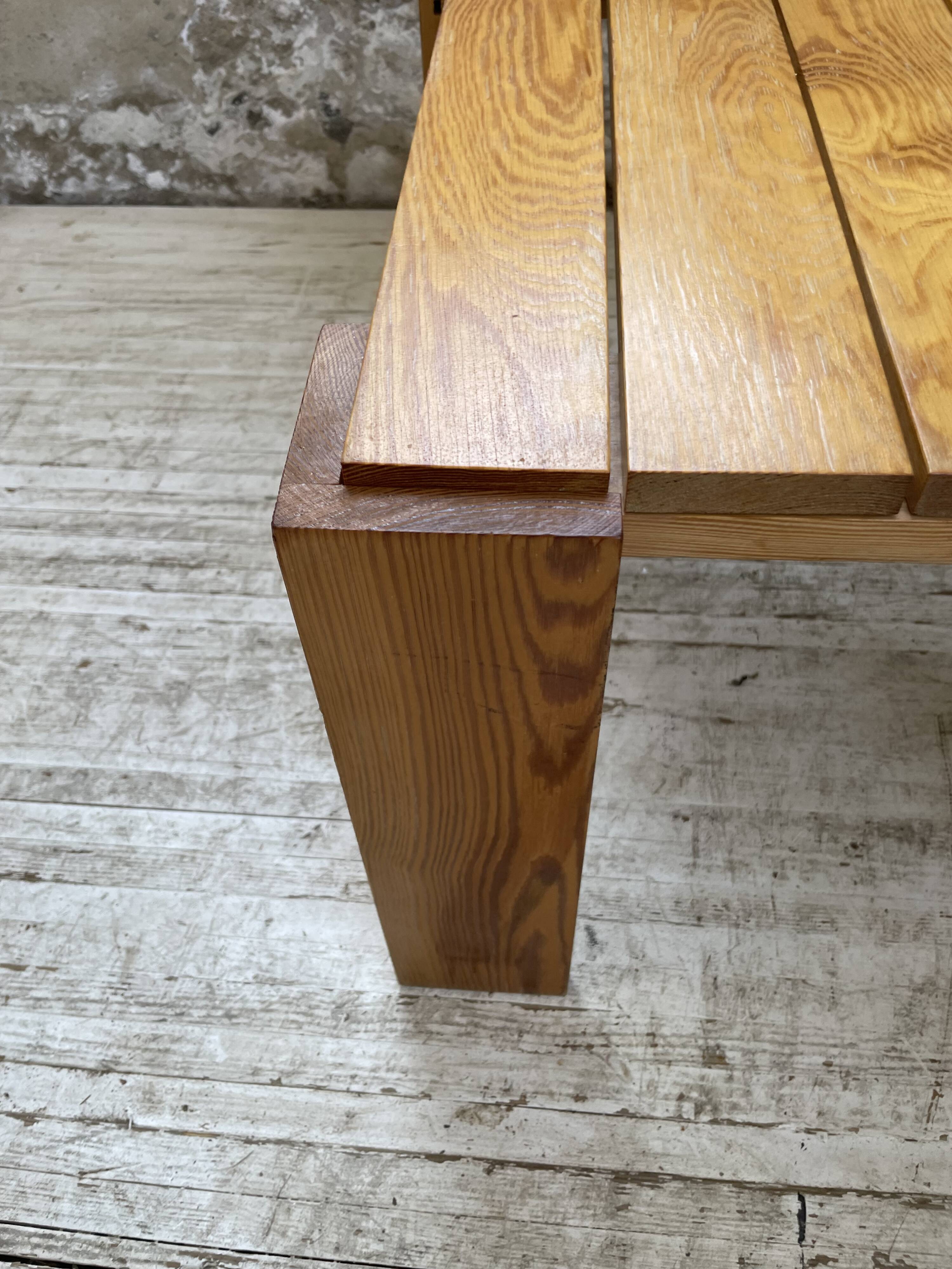 Square pine coffee table from the 70s revival