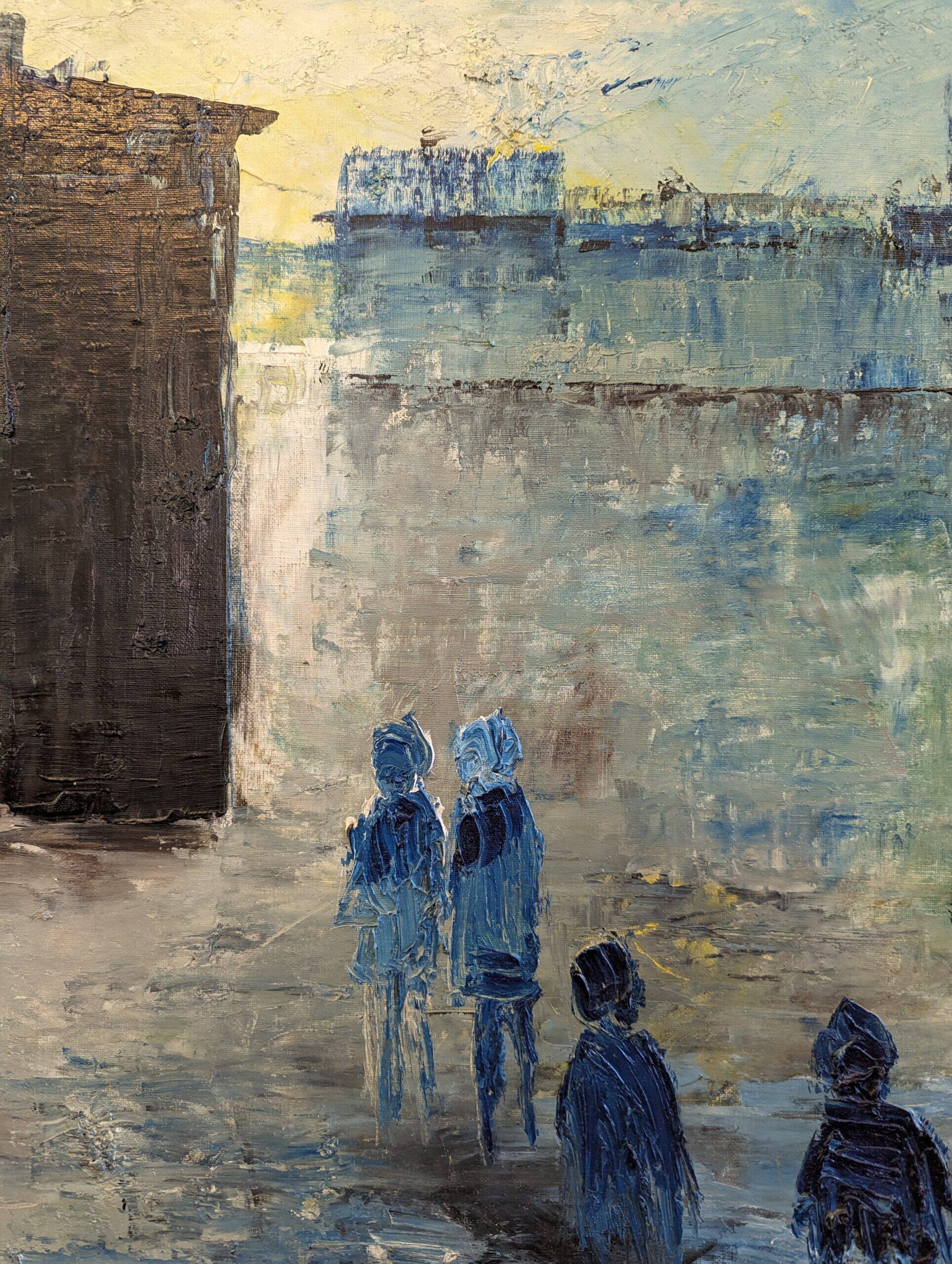 Mid-Century Modern Swedish "City Dream" Vintage Oil Painting, Framed