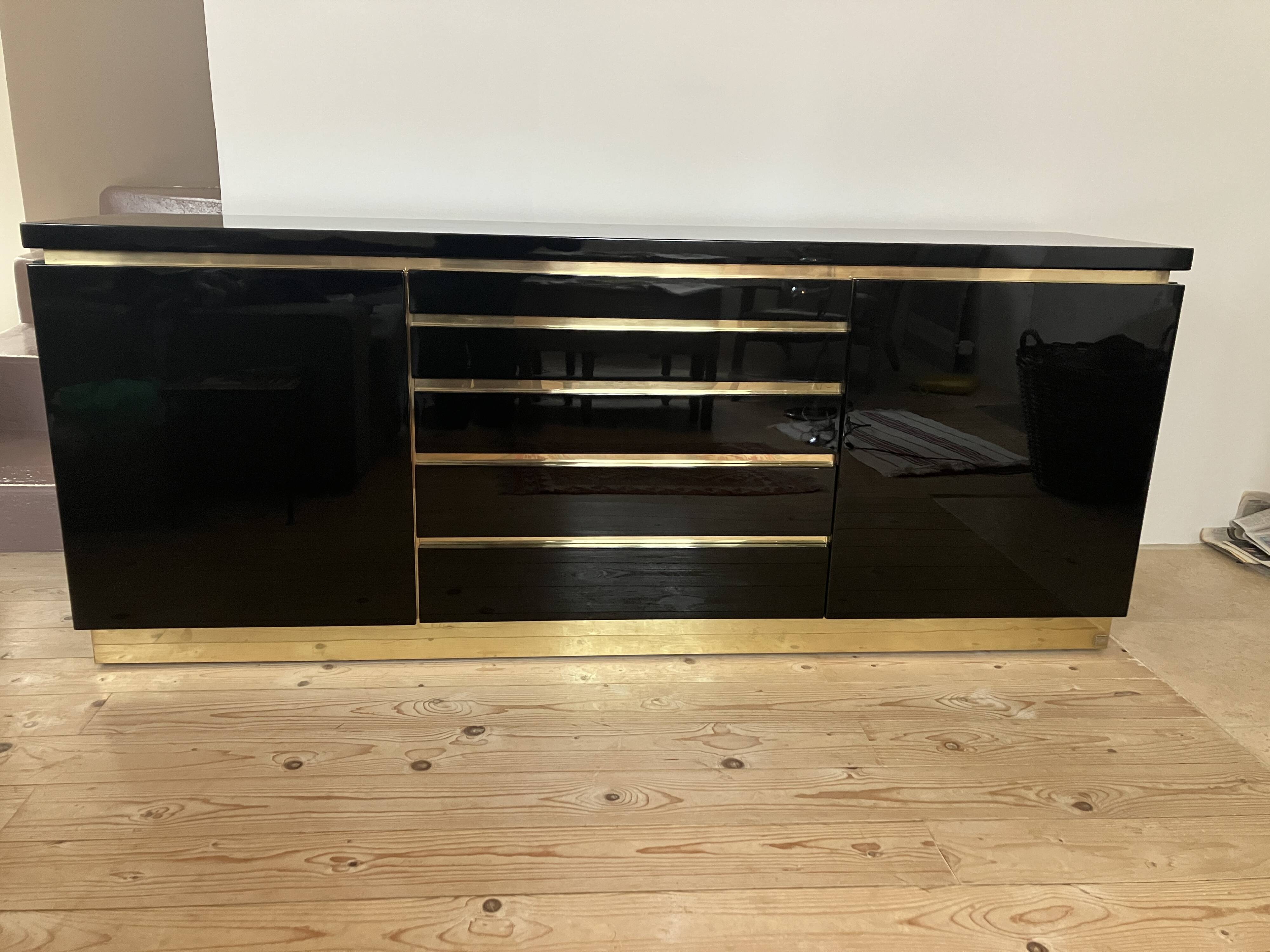 black lacquered sideboard by Jean Claude Mahey 1970
