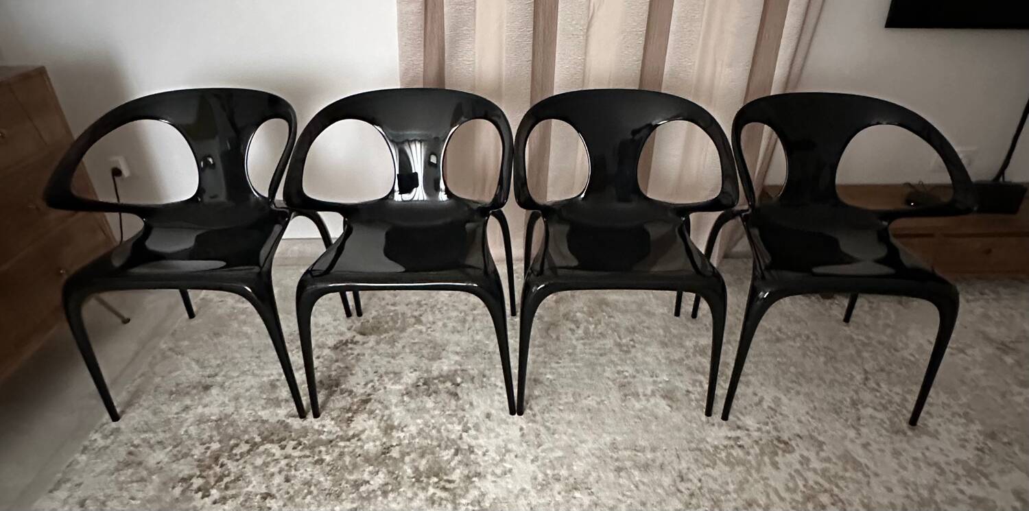 4 AVA chairs, glossy charcoal, Roche Bobois